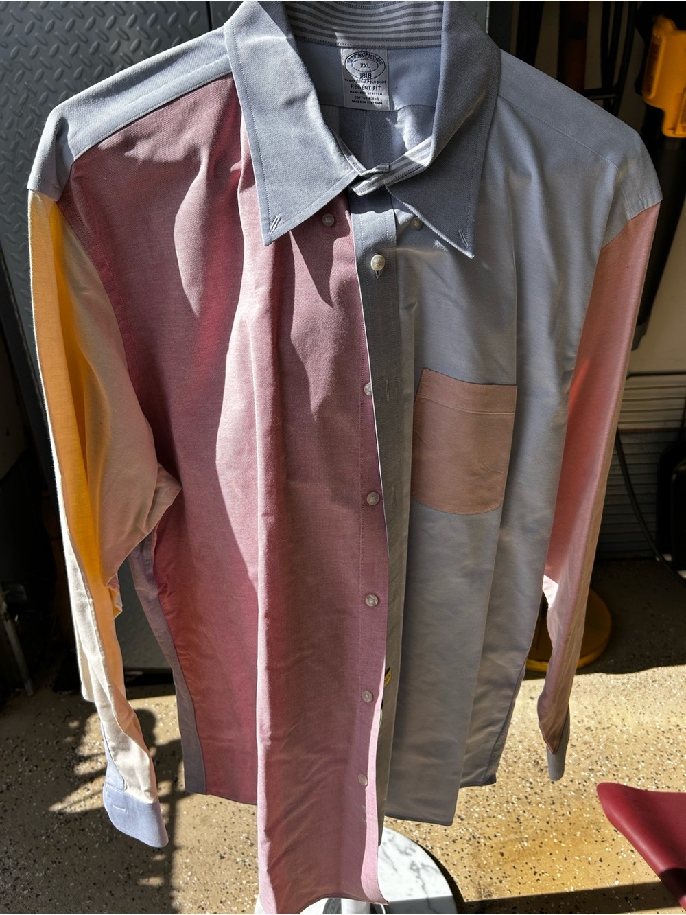 Brooks Brothers Colorblock Button-Up Shirt Jacket in Pink, Gray & Yellow